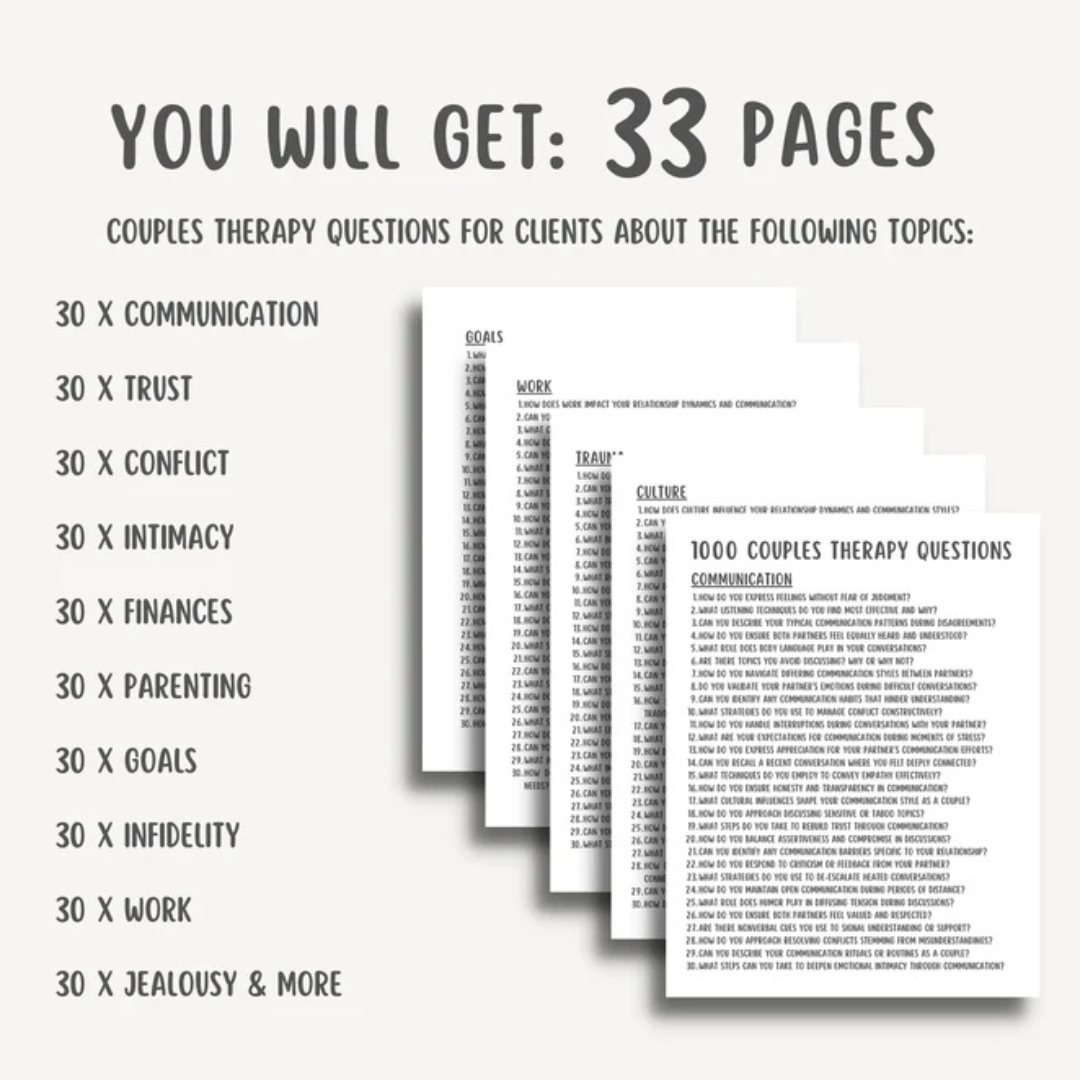 1000 Couples Therapy Questions, Marriage Session Questions, Couples Interventions, Communication Tools