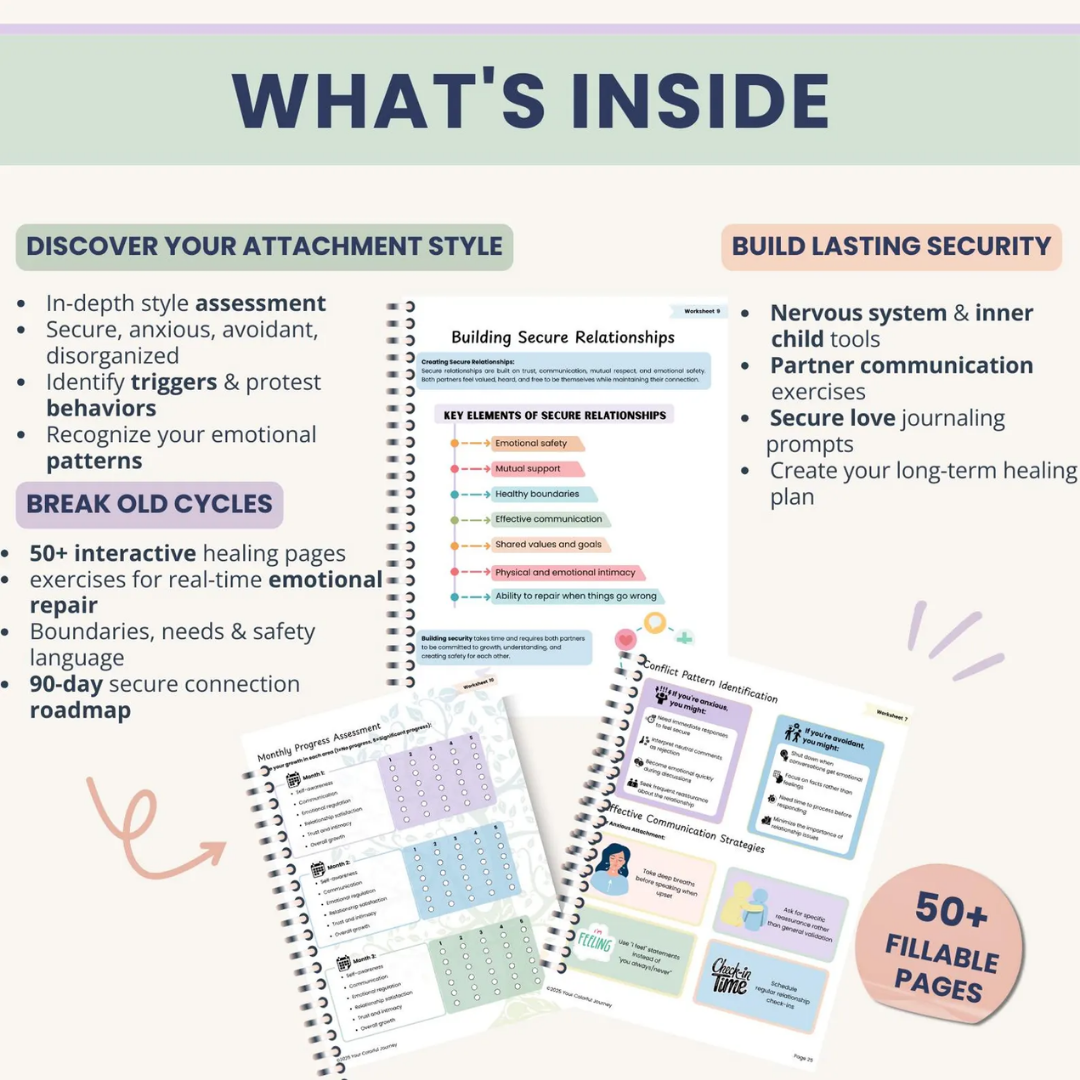 Attachment Styles Workbook, Healing Anxious & Avoidant Patterns for Secure Relationships
