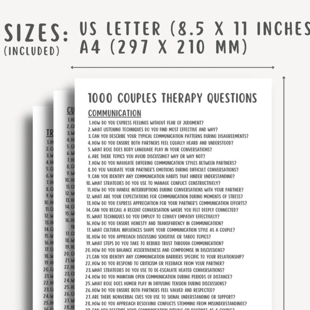 1000 Couples Therapy Questions, Marriage Session Questions, Couples Interventions, Communication Tools
