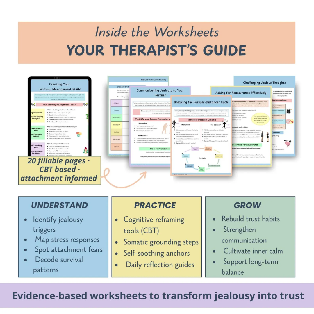 Relationship Anxiety Worksheets, Jealousy, Insecurity & Trust Building Exercises for Couples and Counseling