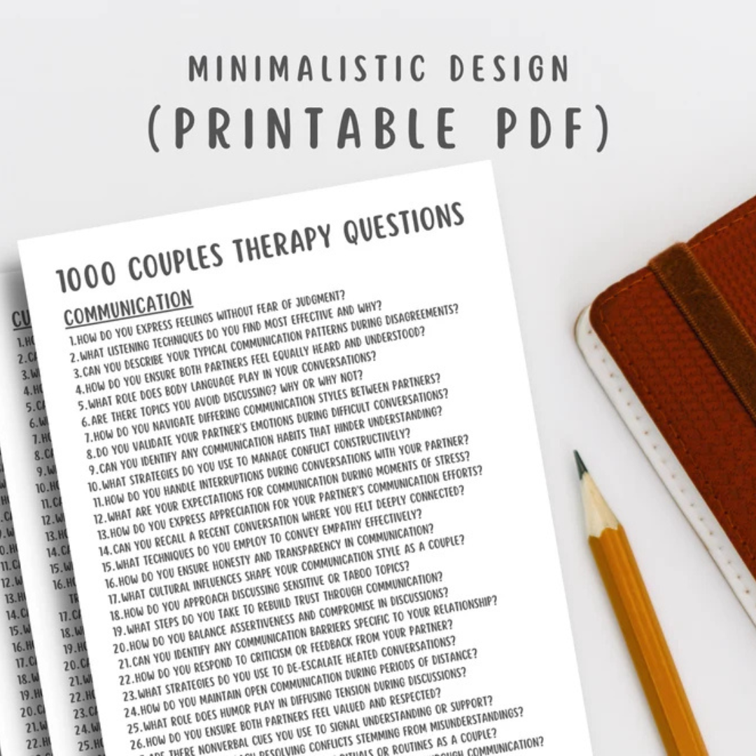 1000 Couples Therapy Questions, Marriage Session Questions, Couples Interventions, Communication Tools