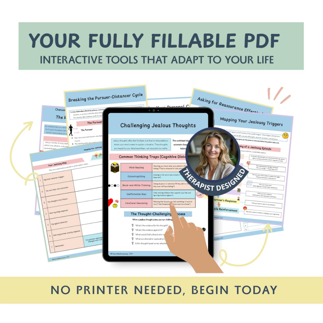 Relationship Anxiety Worksheets, Jealousy, Insecurity & Trust Building Exercises for Couples and Counseling