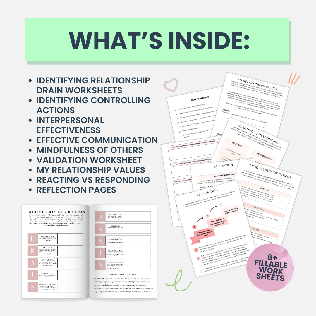Couples Therapy Worksheets, Reacting vs Responding and Interpersonal Effectiveness
