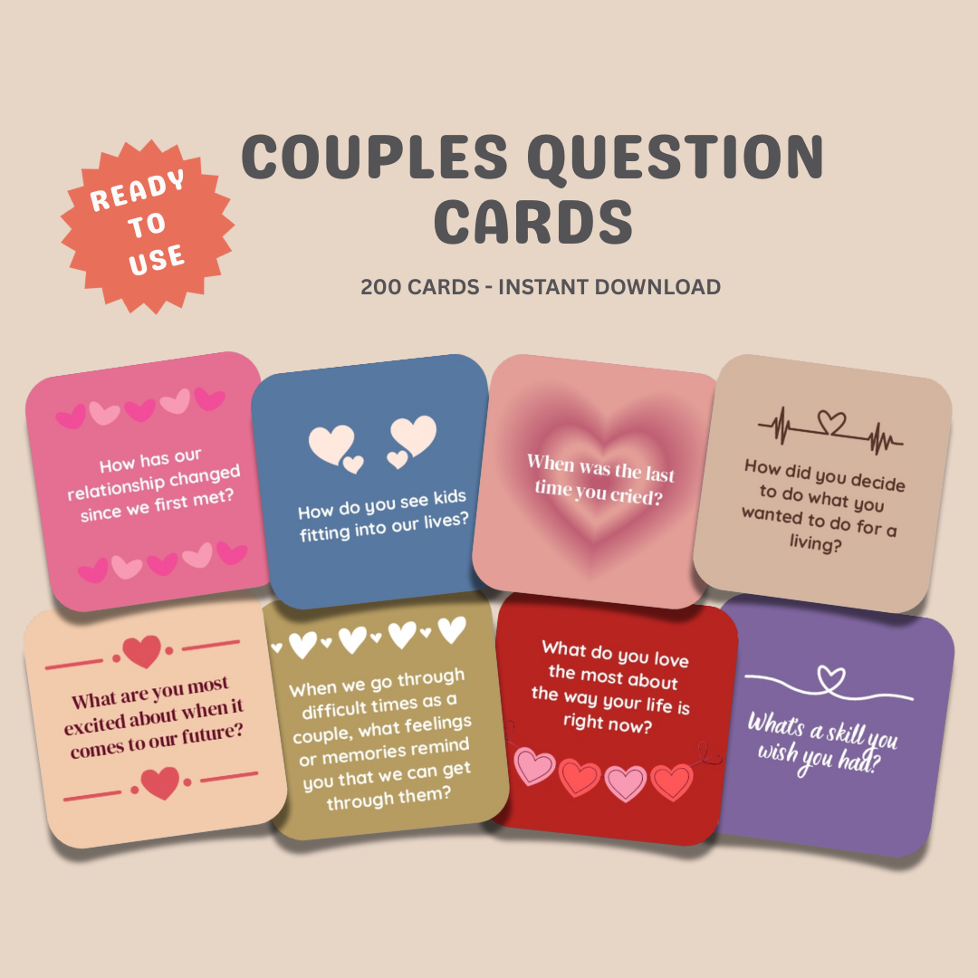 Couples Question Cards, 200 Cards, Conversation Starters, Question Cards for Couples