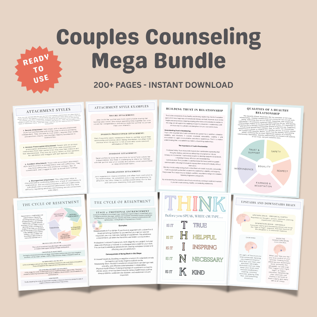 Couples Counseling Mega Bundle, 200+ Worksheets & Conversation Cards