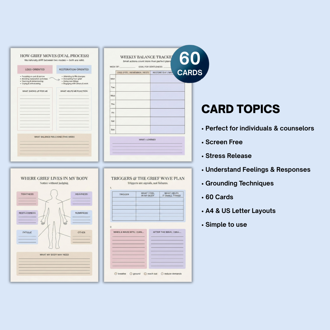 Grief & Loss Workbook, 50 Pages, Coping Skills, Reflection Prompts, Emotional Resilience, Healing