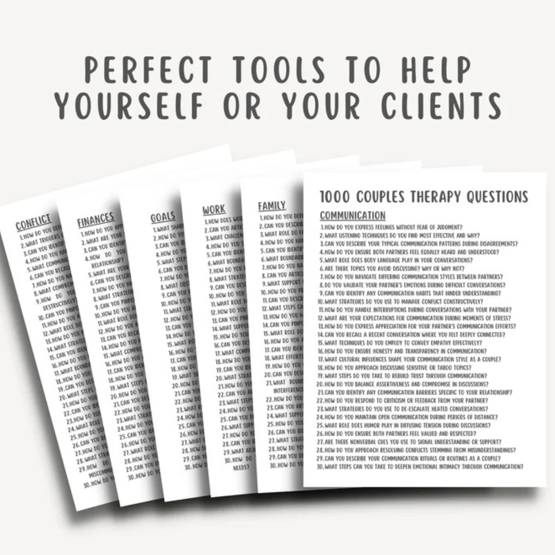 1000 Couples Therapy Questions, Marriage Session Questions, Couples Interventions, Communication Tools